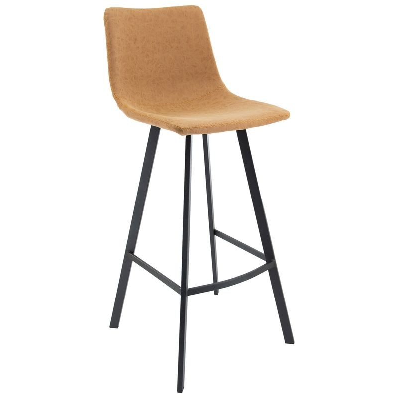 LeisureMod Elland Modern Upholstered Leather Bar Stool with Iron Legs and Footrest