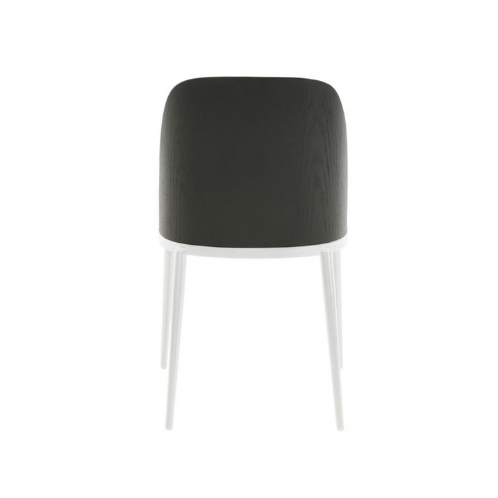 LeisureMod Tule Mid-Century Modern Dining Side Chair with Leather Seat and White Powder-Coated Steel Frame Black/White Back Photo.