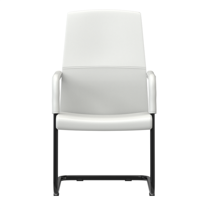LeisureMod Evander Office Guest Chair in White Leather Front View.