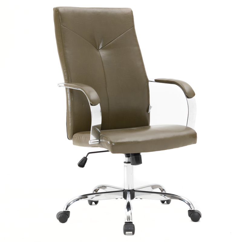 LeisureMod Sonora Modern High-Back Leather Office Chair Olive Green