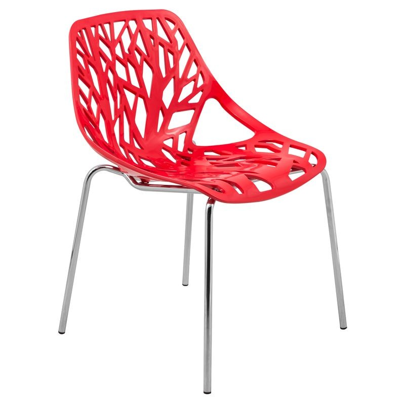 LeisureMod Modern Asbury Dining Chair w/ Chromed Legs Red