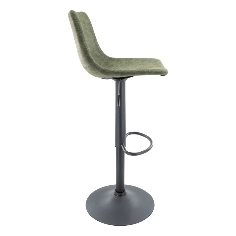 LeisureMod Tilbury Modern Adjustable Bar Stool with Footrest and 360-Degree Swivel in Olive Green Side View.