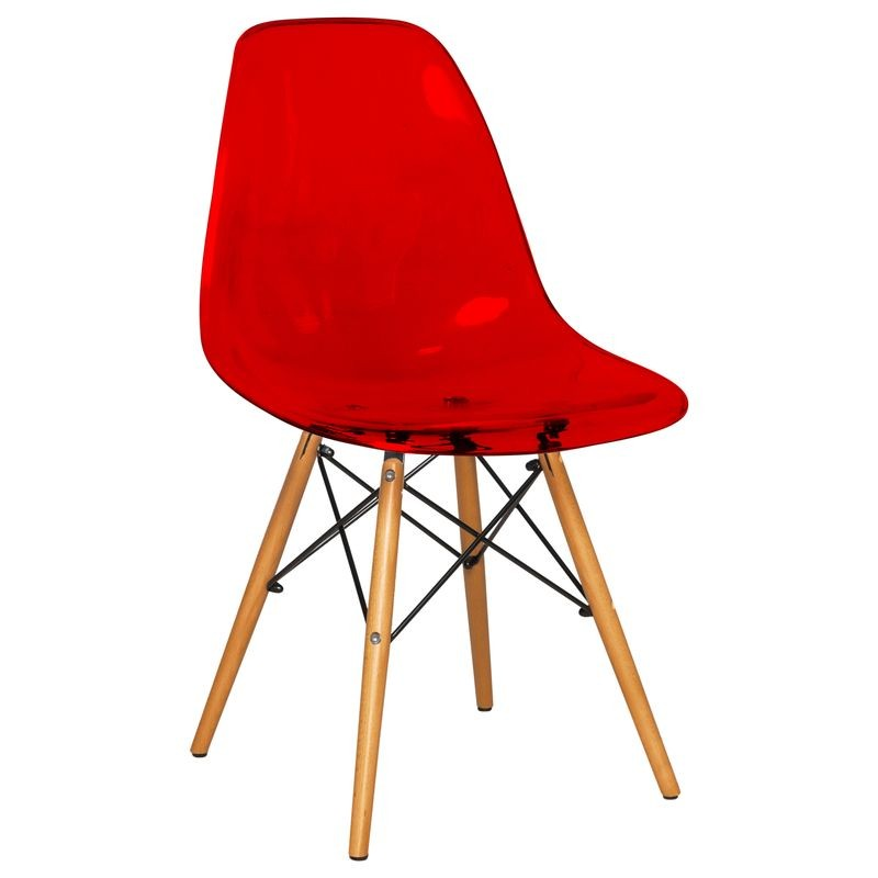LeisureMod Dover Plastic Molded Dining Side Chair Transparent Red