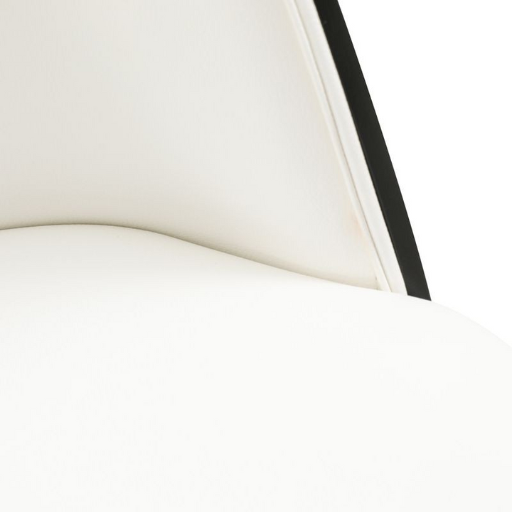 LeisureMod Tule 7-Piece Dining Set in White Steel Frame with 6 Upholstered Seat Dining Chairs and 71" Oval Dining Table with MDF Tabletop in Black/White Chair Closeup.