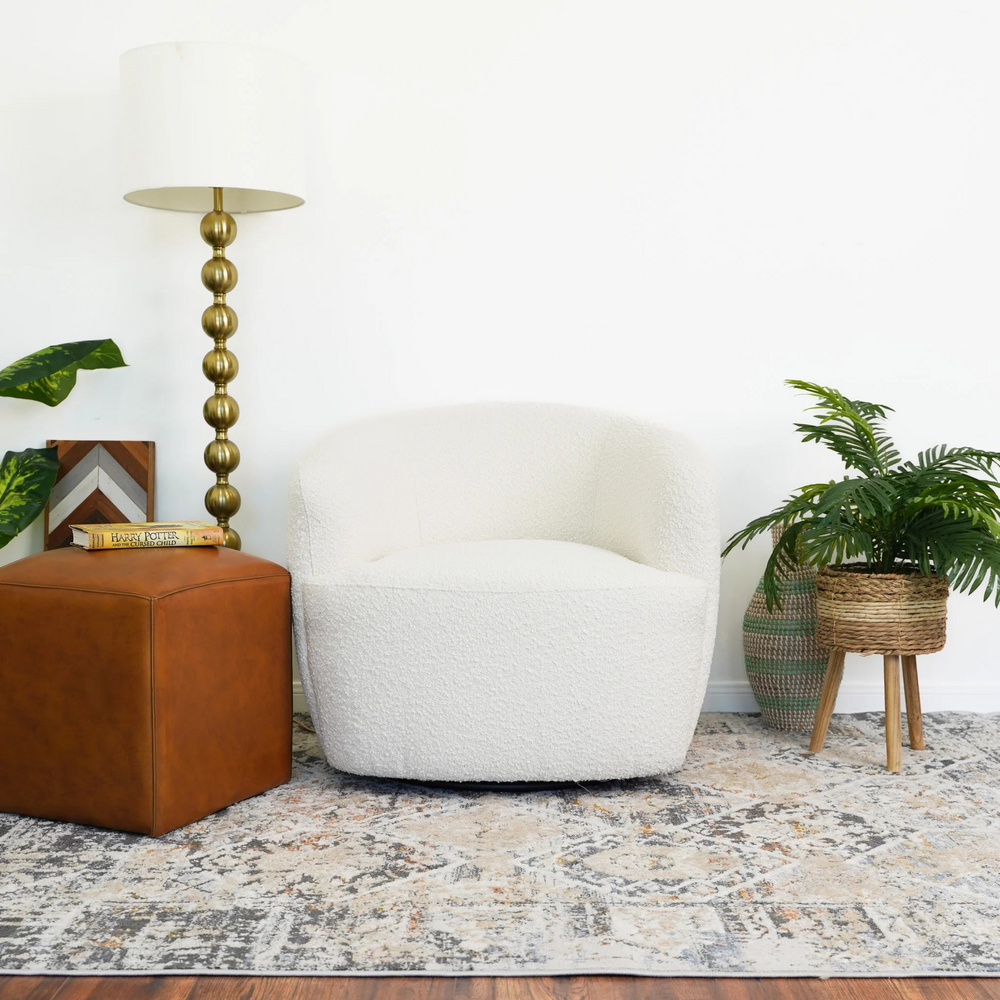 Mina White Boucle Swivel Chair Photo