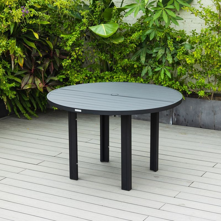 LeisureMod Chelsea 48″ Round Outdoor Aluminum Dining Table for Patio