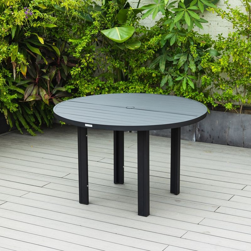 LeisureMod Chelsea 48″ Round Outdoor Aluminum Dining Table for Patio