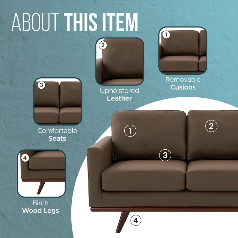 LeisureMod Chester Modern Faux Leather Loveseat in Taupe Leather About This Item.
