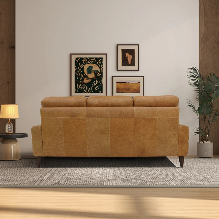 Elliot Incliner Sofa Left Waxy Tan Leather Back View.
