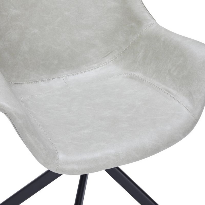 LeisureMod Markley Modern Leather Dining Swivel Armchair in Light Grey Closeup.