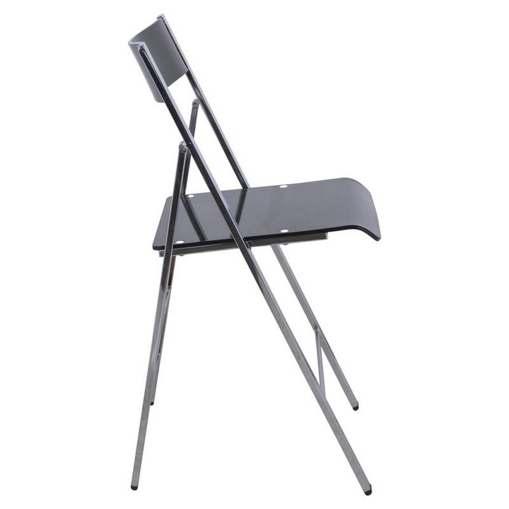 LeisureMod Menno Modern Acrylic Folding Chair Transparent Black Side View.