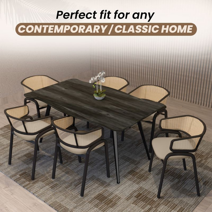 Ervilla Dining Chair Beige Leather at Table.