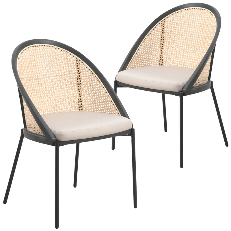 LeisureMod Urbane Collection Modern Dining Chair with Wicker Back in Taupe Set of 2