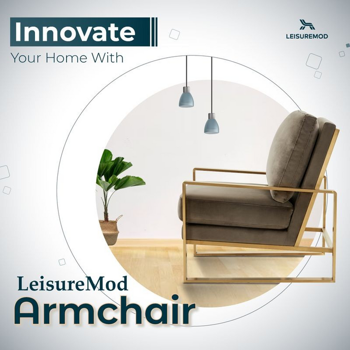 LeisureMod Jefferson Velvet Design Accent Armchair with Gold Brass Finish Frame Innovate