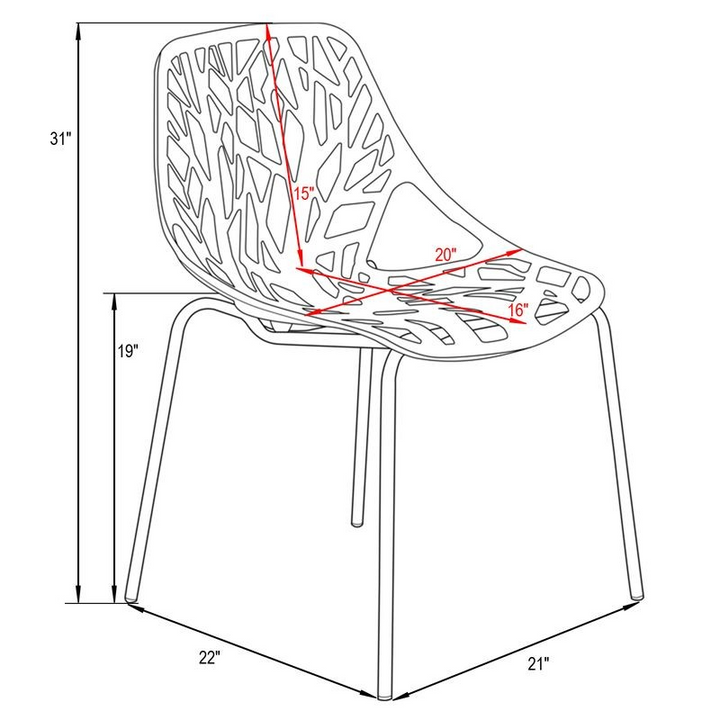 LeisureMod Modern Asbury Dining Chair w/ Chromed Legs Red Dmensions.