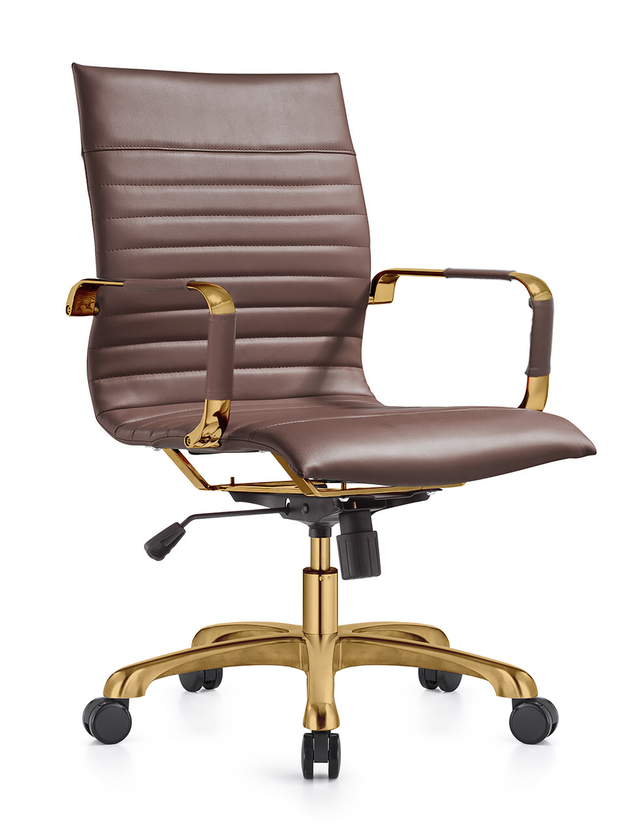 LeisureMod Harris Office Chair with Gold Frame Dark Brown