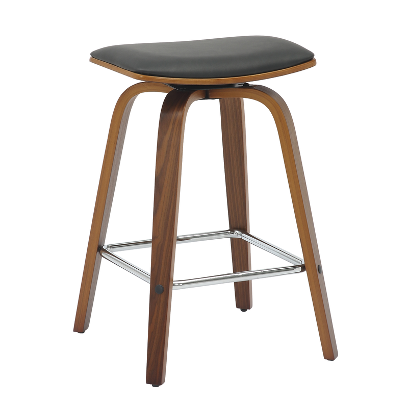 LeisureMod Wooden Counter Stool Square Seat Pelya Collection Modern Style Walnut Color in Black