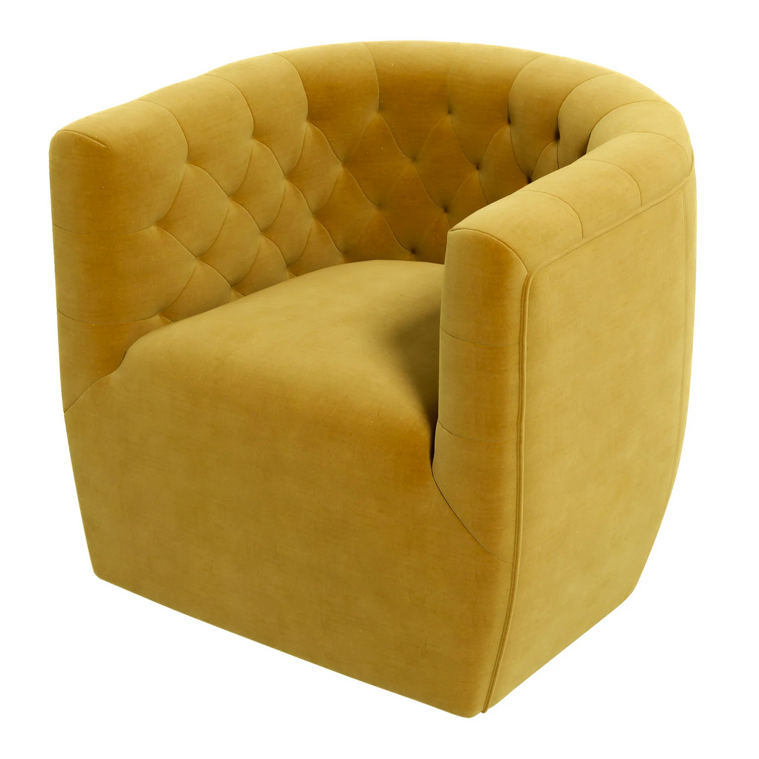 Delaney Gold Velvet Swivel Chair Closeup.