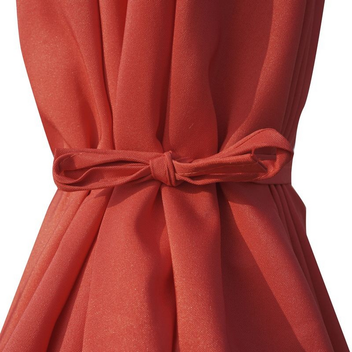 LeisureMod Sierra Outdoor Patio Umbrella with Base in Red Material.