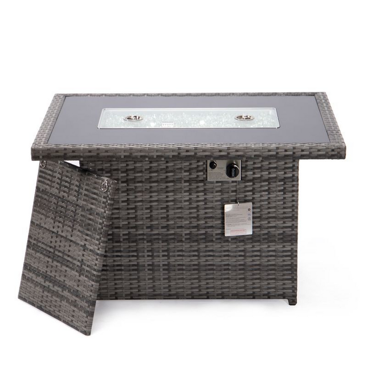 LeisureMod Mace Wicker Patio Modern Propane Fire Pit Table Grey Photo.