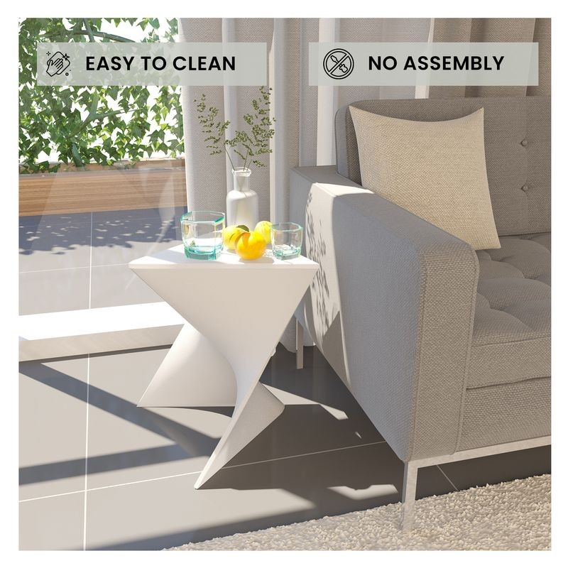 LeisureMod Randolph Modern Side Table Set of 2 White by Couch.