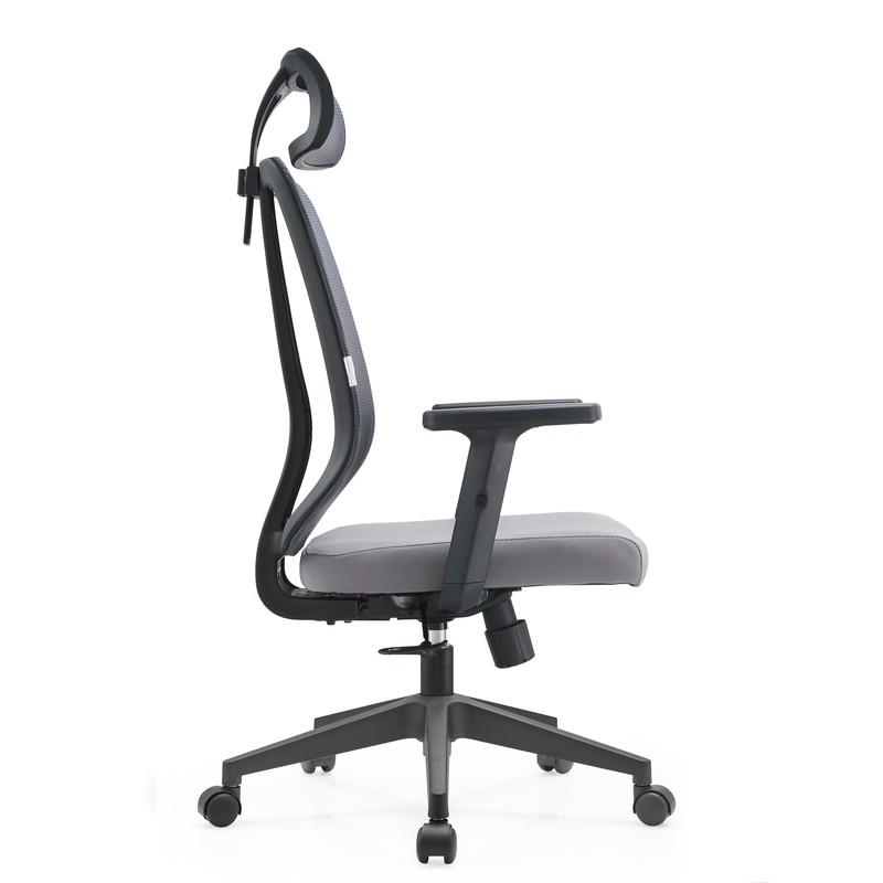 LeisureMod Office Nift Series Office Task Chair in Grey Side View.