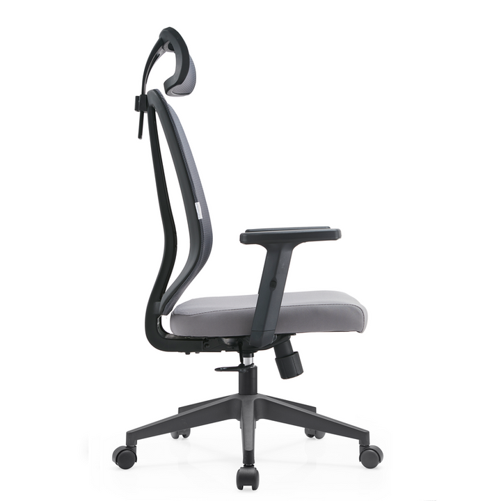 LeisureMod Office Nift Series Office Task Chair in Grey Side View.