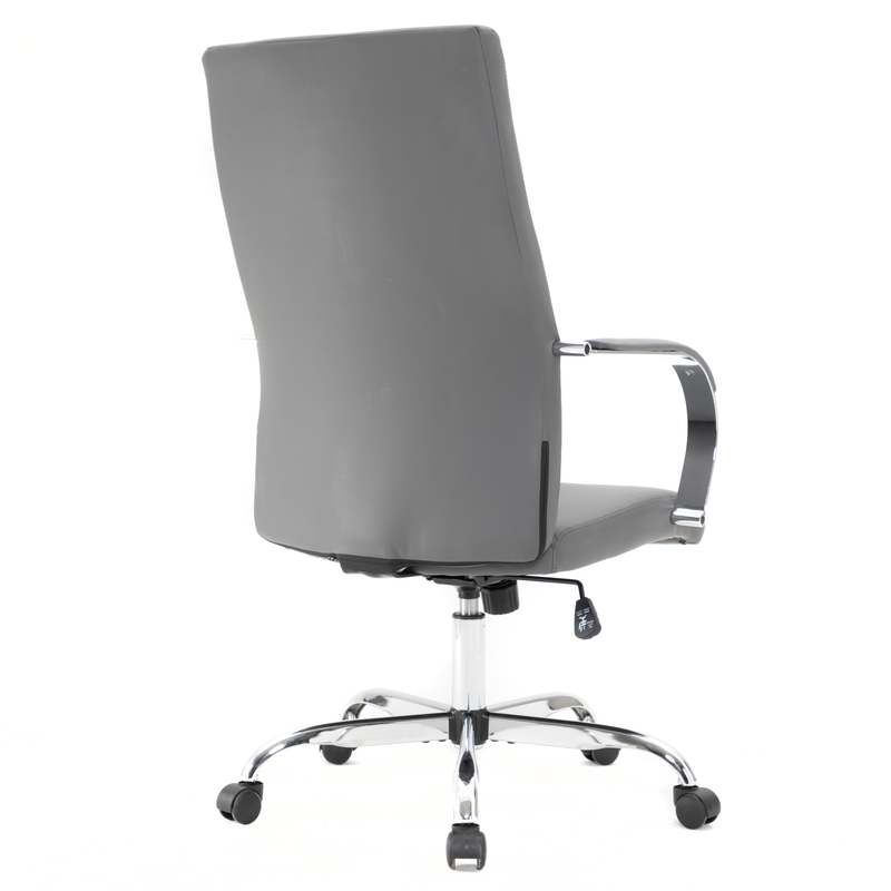 LeisureMod Sonora Modern High-Back Leather Office Chair Grey Back View.