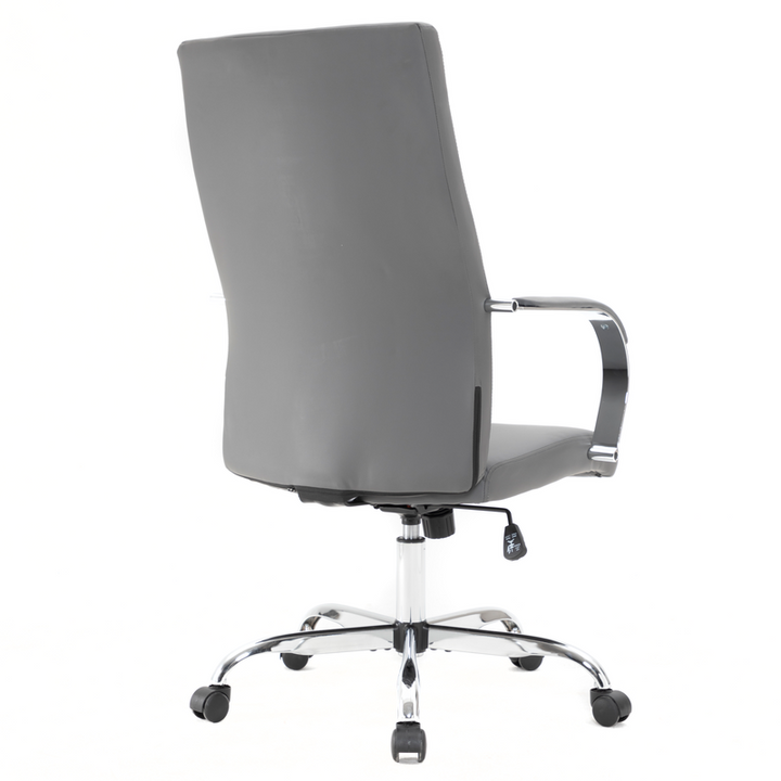 LeisureMod Sonora Modern High-Back Leather Office Chair Grey Back View.
