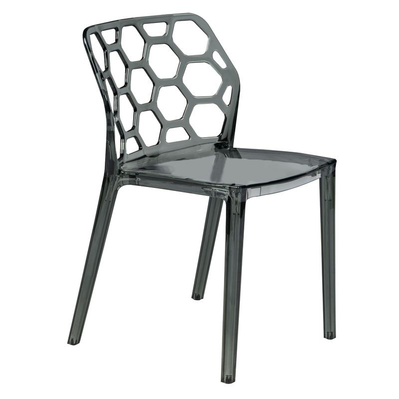 LeisureMod Modern Dynamic Dining Chair Transparent Black Angled View.