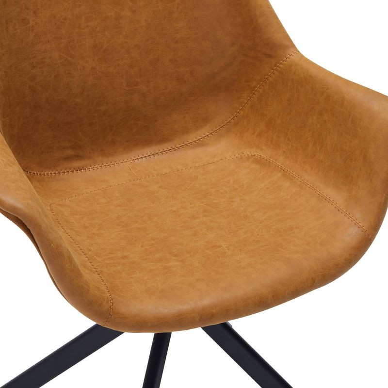 LeisureMod Markley Modern Leather Dining Swivel Armchair in Light Brown Closeup.