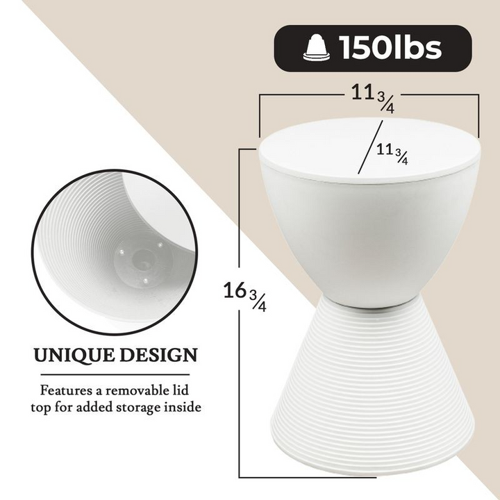 LeisureMod Modern Round Boyd Side Table White Dimensions.