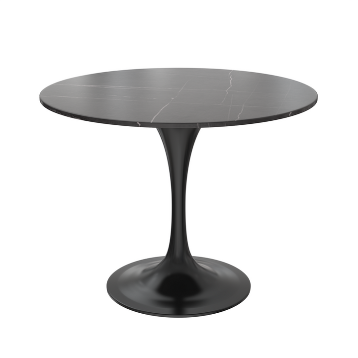 LeisureMod Verve Collection 36 Round Dining Table, Black Base with Sintered Stone Black Top