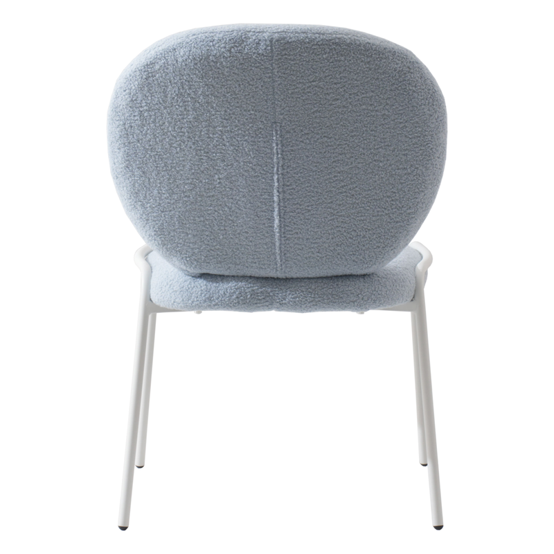 LeisureMod Mid-Century Modern Boucle Dining Chair with White Frame, Blue Back View.