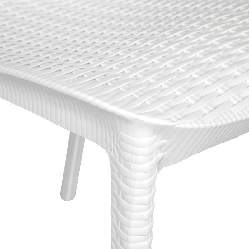 LeisureMod Kent Outdoor Patio Plastic Dining Chair, Set of 2 White Closeup.