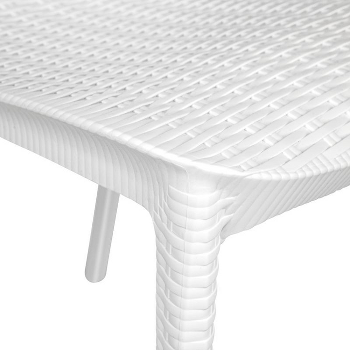 LeisureMod Kent Outdoor Patio Plastic Dining Chair, Set of 2 White Closeup.