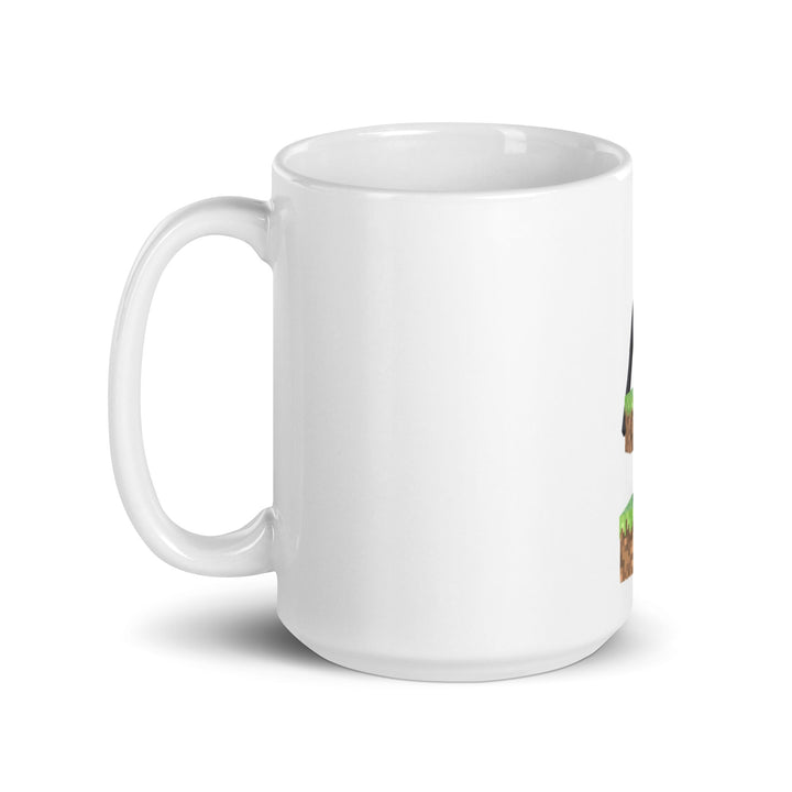 White mug with a small design on a white background.