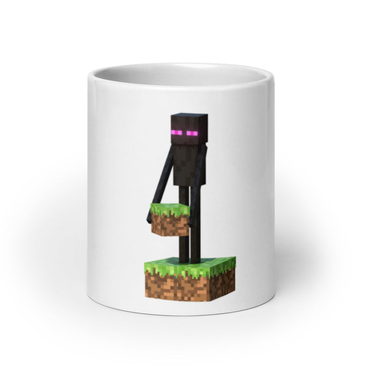 Mug with a pixelated character design on a white background.