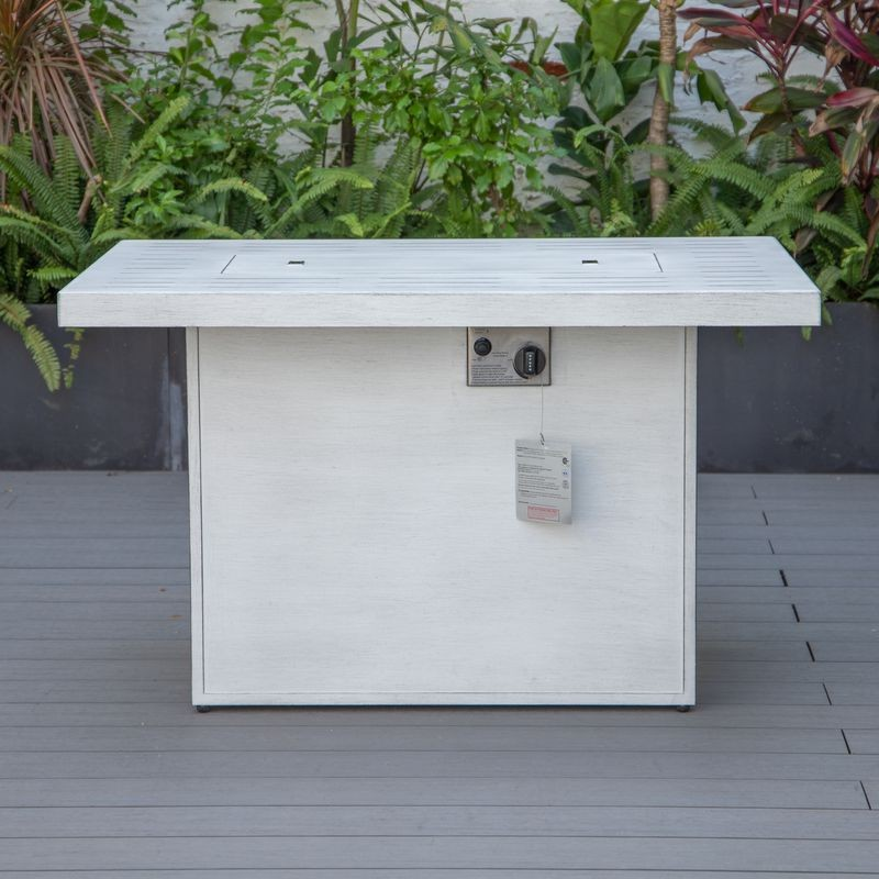 LeisureMod Chelsea Patio Modern Aluminum Propane Fire Pit Table Weathered Grey Photo.