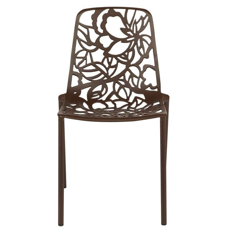 LeisureMod Modern Devon Aluminum Chair Brown Front View.