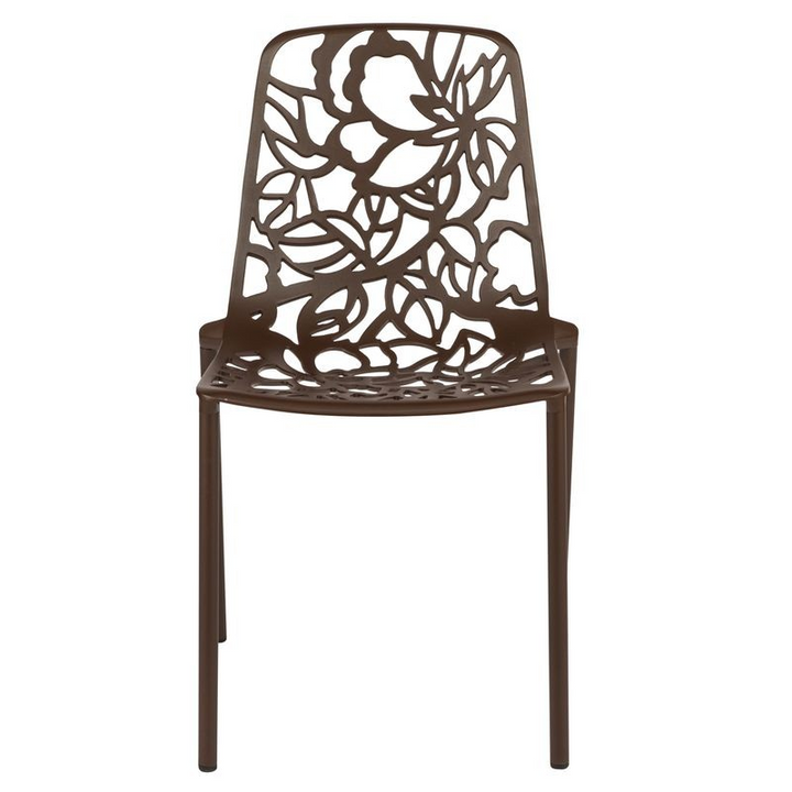 LeisureMod Modern Devon Aluminum Chair Brown Front View.