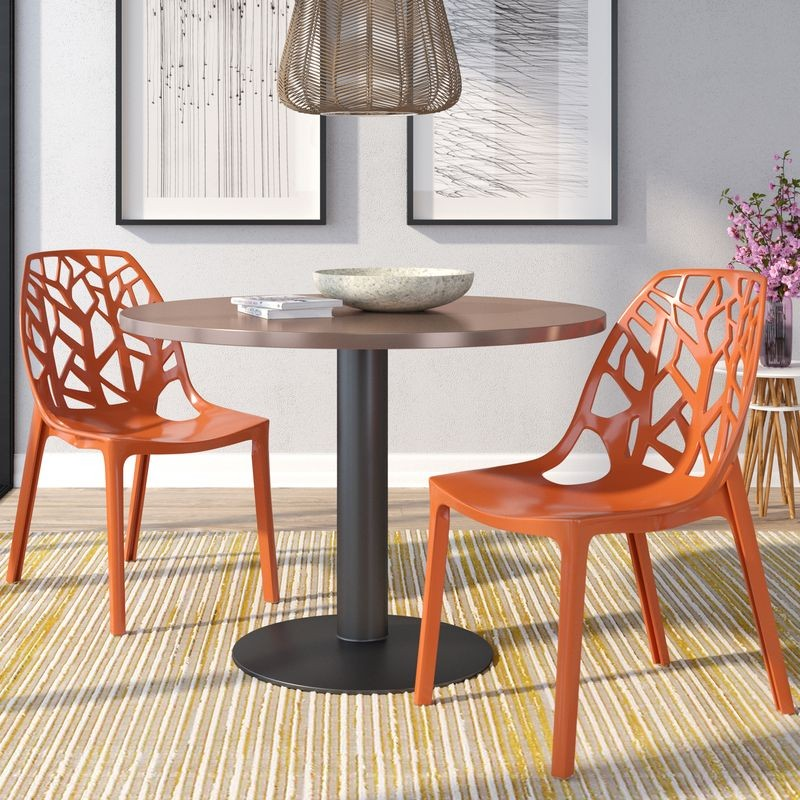 LeisureMod Modern Cornelia Dining Chair, Set of 2 Solid Orange