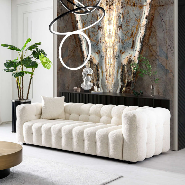 Eden Modern Tufted Chesterfield Boucle Fabric Sofa with Art