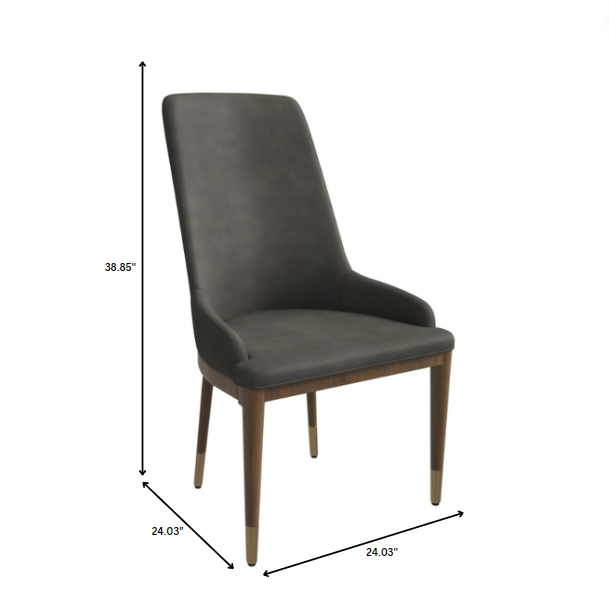 Gray chair with dimensions marked on a white background.