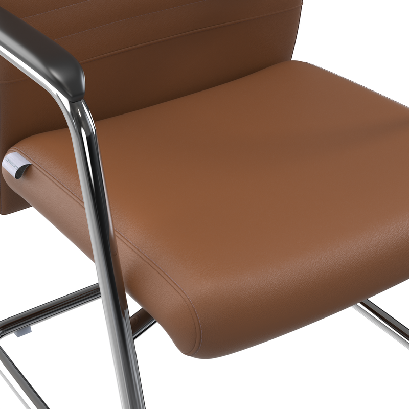 LeisureMod Aleen Series Guest Office Chair in Dark Brown Leather Closeup.