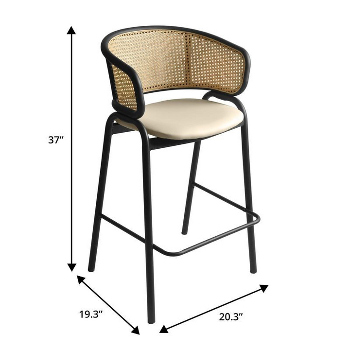 Bar stool with dimensions labeled on a white background.