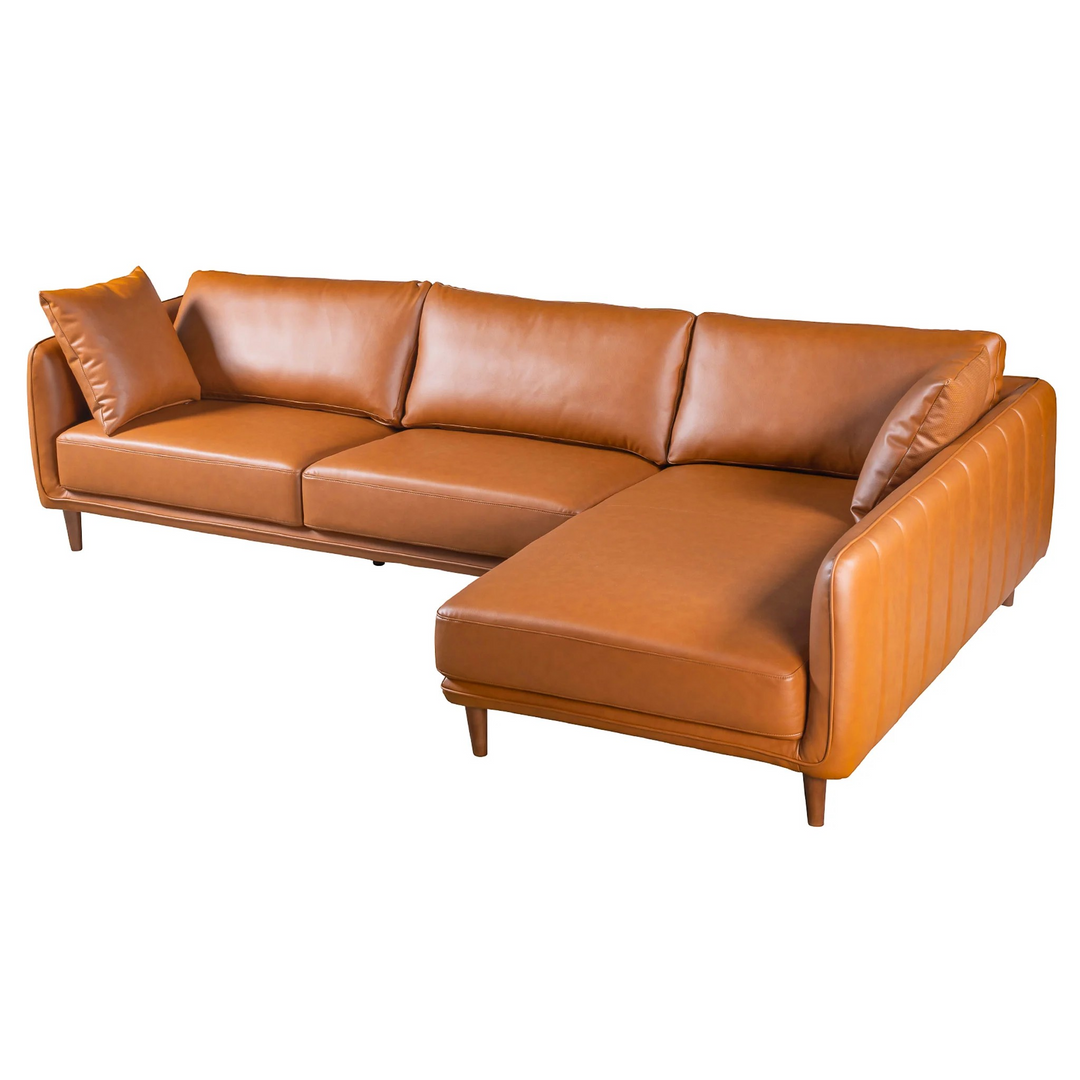 Cairo Sectional Right Sofa - Cognac Vegan Leather Left Angle