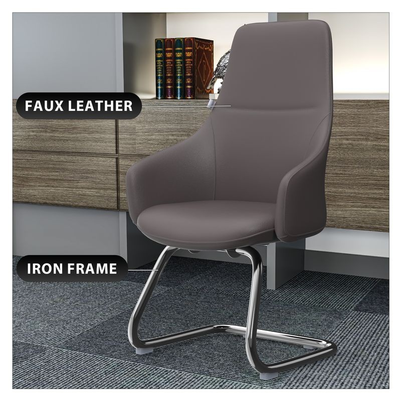 LeisureMod Celeste Series Guest Office Chair in Grey Leather with Background.