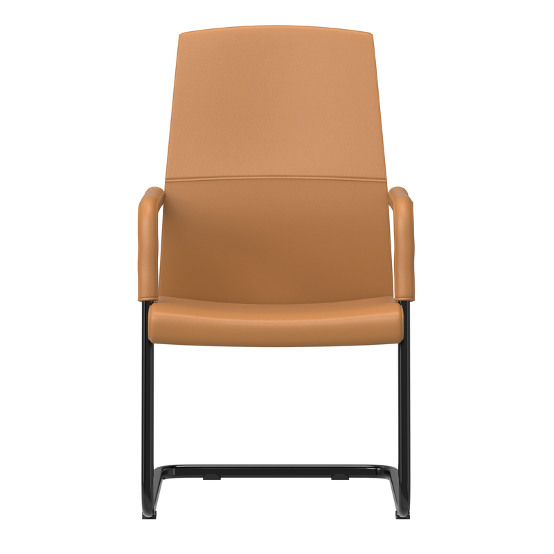 LeisureMod Evander Office Guest Chair in Acorn Brown Leather Front View.