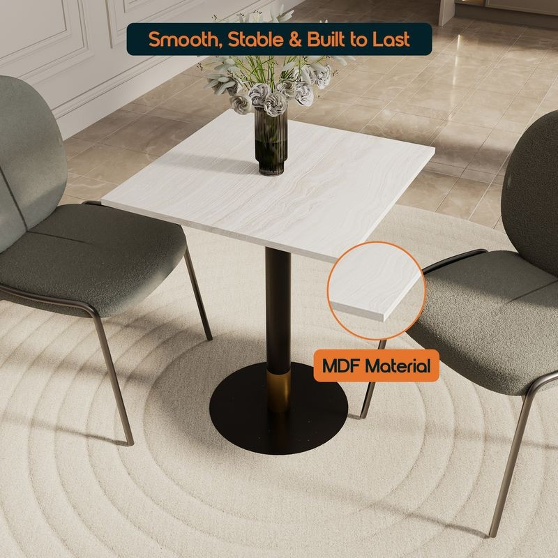 LeisureMod Vail Collection Dining Table Black/Gold Base With 24" Square Light Wood Brown MDF Top in Room.